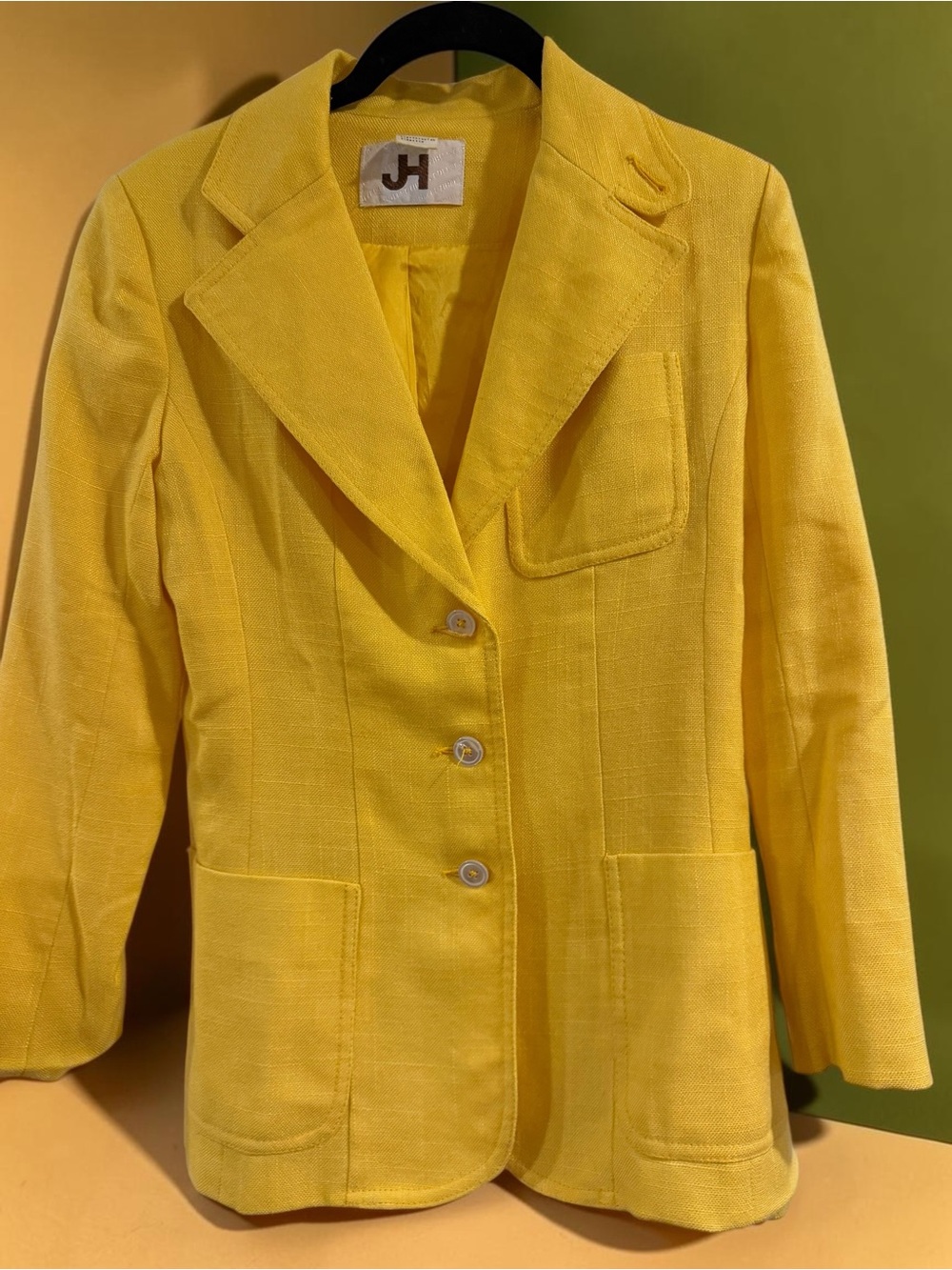 Vintage JH Collectibles Yellow Blazer Sz 4/5 Small Textured 70s Style Jacket